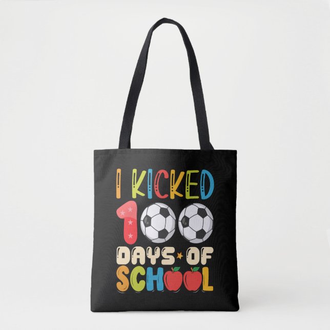 Bolsa Tote Eu atirei 100 dias de jogador de futebol escolar (Frente)