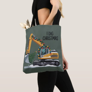 Bolsa Tote Eu Cavo Escavadeira De Natal Menino Do Papai Noel