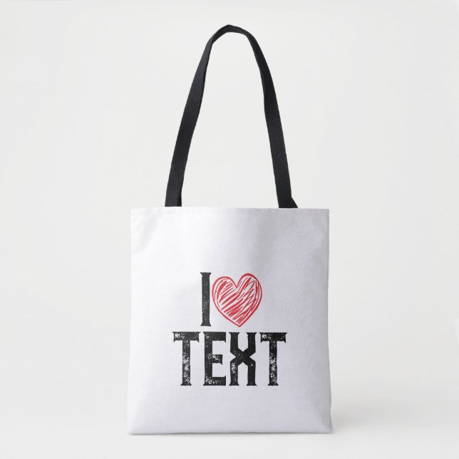 Bolsa Tote Eu com design de coração vermelho (Frente)