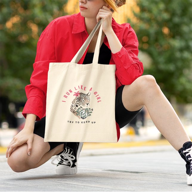 Bolsa Tote Eu Corro Como Uma Rapariga Motivacional Vermelha L (Criador carregado)