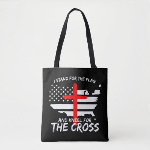 Bolsa Tote Eu defendo a bandeira e o Kneel para a cruz Patri