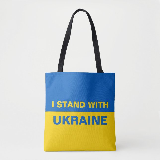 Bolsa Tote Eu fico com a bandeira ucraniana (Frente)