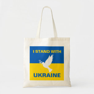 Bolsa Tote Eu fico com a Ucrânia Flag Dove Peace