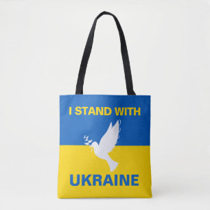 Bolsa Tote Eu fico com a Ucrânia Flag Dove Peace