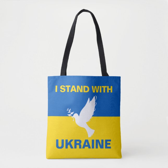 Bolsa Tote Eu fico com a Ucrânia Flag Dove Peace (Frente)