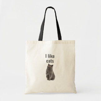 Bolsa Tote Eu Gosto de Gatos – Ilustração de Gato Cinza Fofo