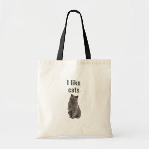 Bolsa Tote Eu Gosto de Gatos – Ilustração de Gato Cinza Fofo 