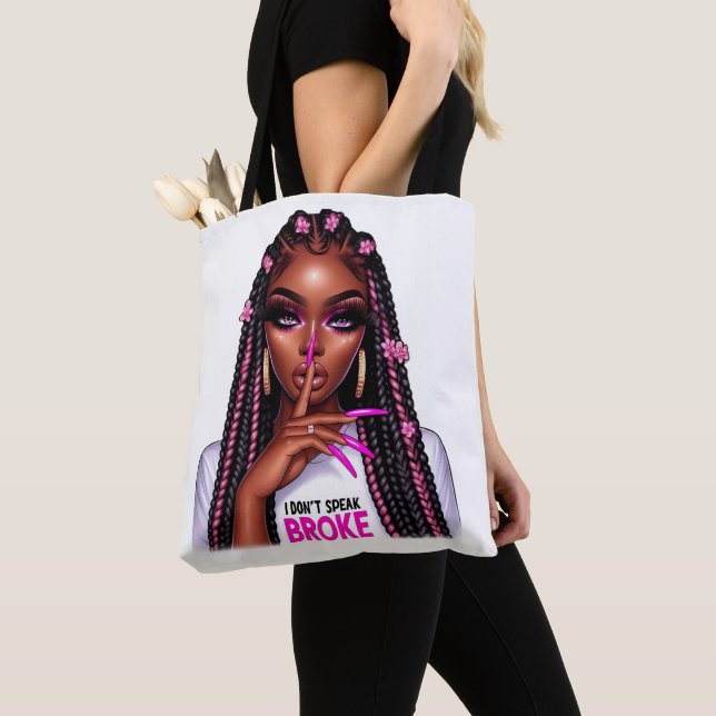 Bolsa Tote "Eu não falo quebrado" Mulher Negra Shush (Close Up)