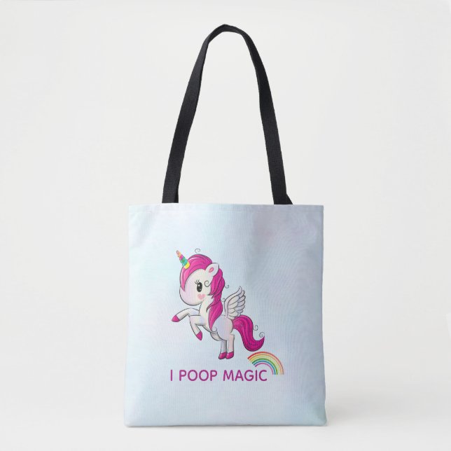 Bolsa Tote Eu Poop Magic Funny Unicorn Dizendo (Frente)