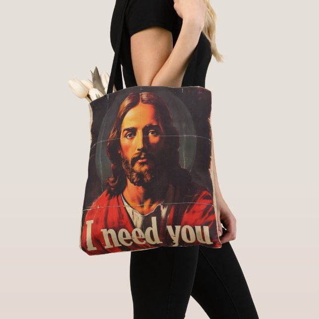 Bolsa Tote Eu Preciso de Você Cristo Vintage (Close Up)
