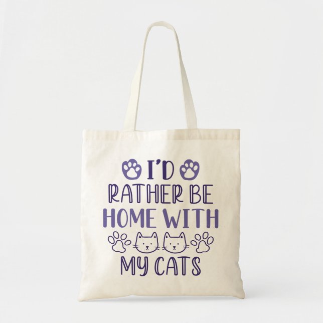 Bolsa Tote Eu Preferencialmente Em Casa Com Meus Gatos (Frente)