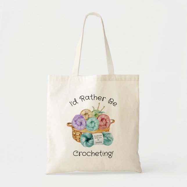 Bolsa Tote Eu Preferiria Estar Crochetando Personalizado (Frente)