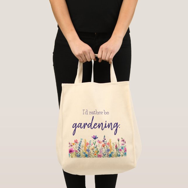 Bolsa Tote Eu Preferiria Estar Cultivando Flores Mercado (Frente (produto))