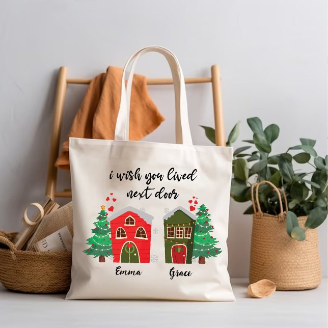 Bolsa Tote Eu Queria Que Você Viesse Ao Lado | Fofo de Natal (I Wish You Lived Next Door | Christmas Cute Bff Tote Bag)
