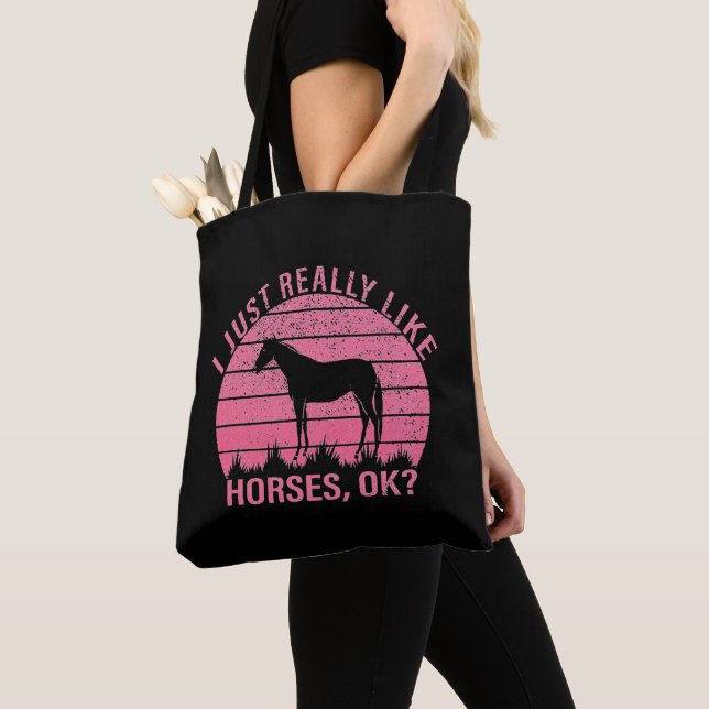 Bolsa Tote Eu Realmente Gosto de Cavalos em Rosa Bege   (Close Up)