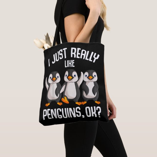 Bolsa Tote Eu Realmente Gosto De Pinguins Crianças Meninas Mu (Close Up)