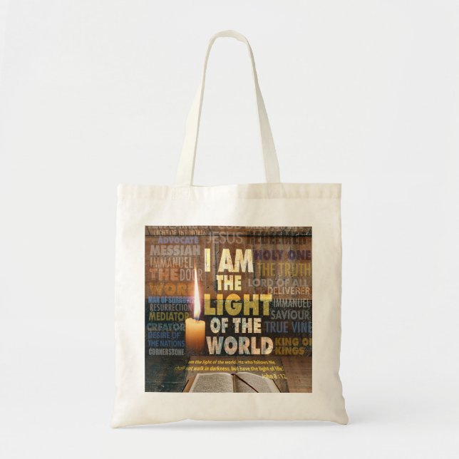 Bolsa Tote Eu sou a Luz do Mundo - John 8:12 (Frente)
