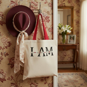 Bolsa Tote Eu sou Amado, Escolhido, Digno, Vitorioso, Suficie