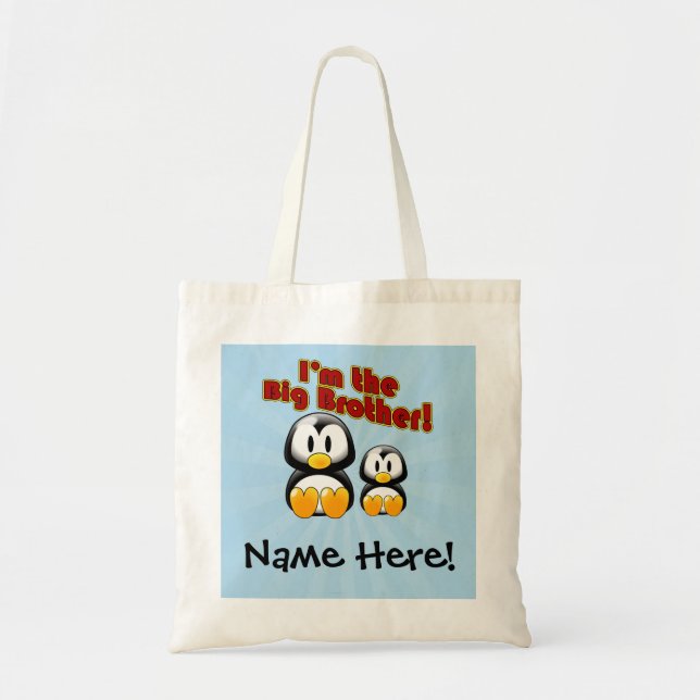 Bolsa Tote Eu sou o big brother, 2 pinguins (Frente)