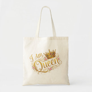 Bolsa Tote Eu Sou Rainha Coroa Dourada Floral Design | Sacola
