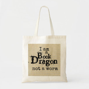Bolsa Tote "Eu sou um Dragão de Livro, não um verme" em Pap