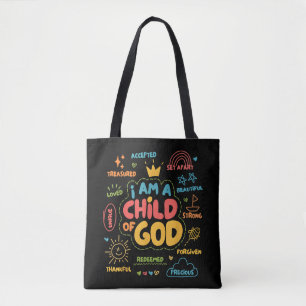Bolsa Tote Eu sou uma Criança de Deus Fé Cristã Retro Jesus