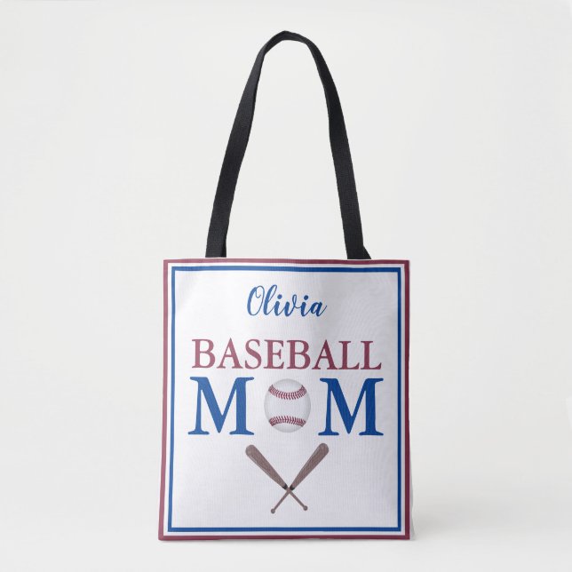 Bolsa Tote Eu sou uma mãe de beisebol personalizada (Frente)