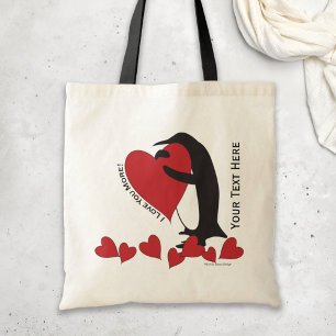 Bolsa Tote Eu Te Amo Mais! Pinguim e Coração Vermelho