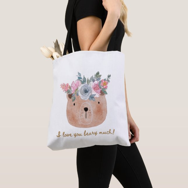 Bolsa Tote Eu te amo muito! Urso com Traço Floral (Close Up)