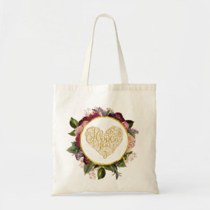 Bolsa Tote Eu te amo Ouro Ornamentado coração com Florais