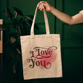 Bolsa Tote Eu Te Amo Texto Elegante Gráfico De Coração Claro