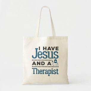 Bolsa Tote Eu tenho Jesus e uma fé cristã terapeuta