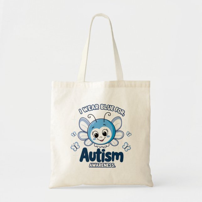 Bolsa Tote Eu visto azul para a consciência do autismo (Frente)
