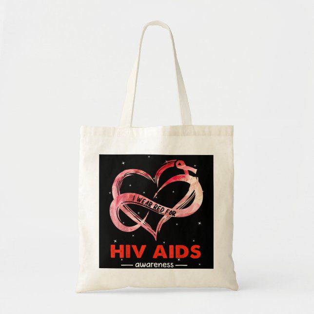 Bolsa Tote Eu Visto Vermelho Por SENSIBILIZAÇÃO PARA HIV/AIDS (Frente)