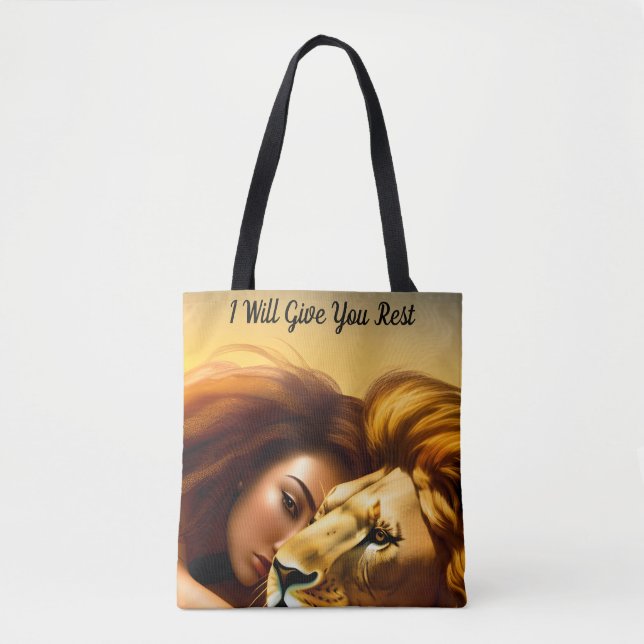 Bolsa Tote Eu vou te dar Bíblia de Passagem Lion e Mulher (Frente)
