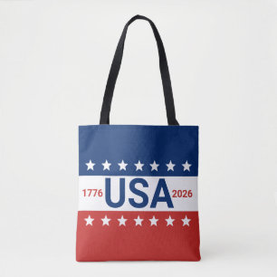 Bolsa Tote EUA 1776 2026 250º Aniversário Vermelho Branco Azu