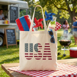 Bolsa Tote EUA em Bandeira Americana Vermelha Branca e Azul P