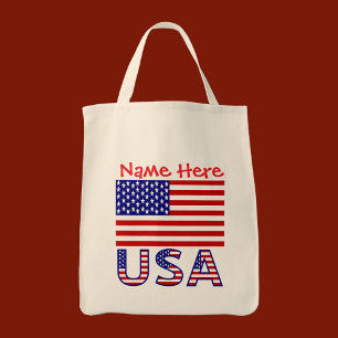 Bolsa Tote EUA Estados Unidos América Vermelho Personalizado