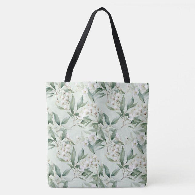 Bolsa Tote Eucalipto Floral Verde de Sage Suave (Frente)