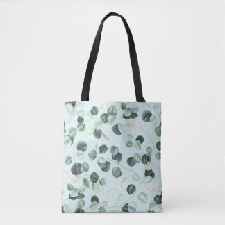 Bolsa Tote Eucalyptus Bliss: Padrão de Aquarela Turquesa.