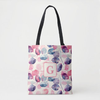 Bolsa Tote Eucalyptus, cor-de-rosa púrpura, Aquarela Deixa mo