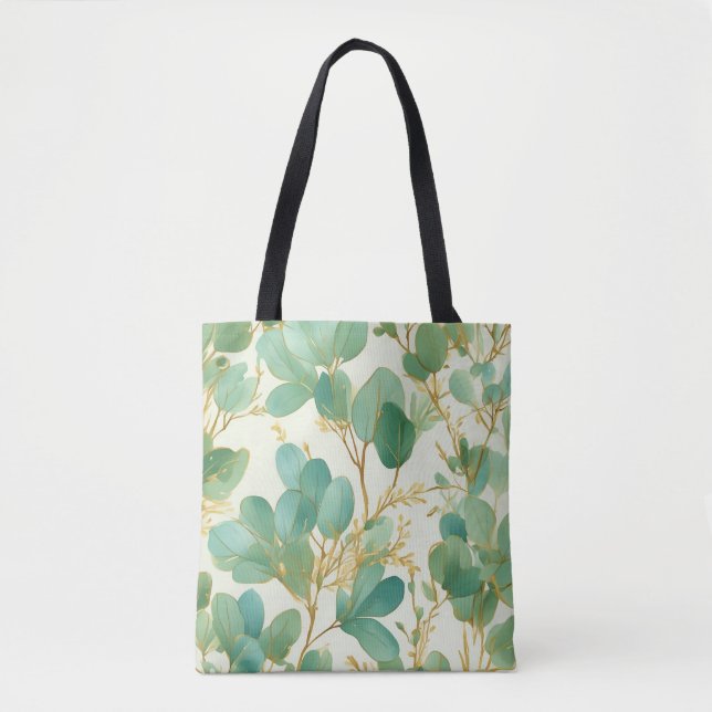 Bolsa Tote Eucalyptus deixa Design verde e Dourado (Frente)
