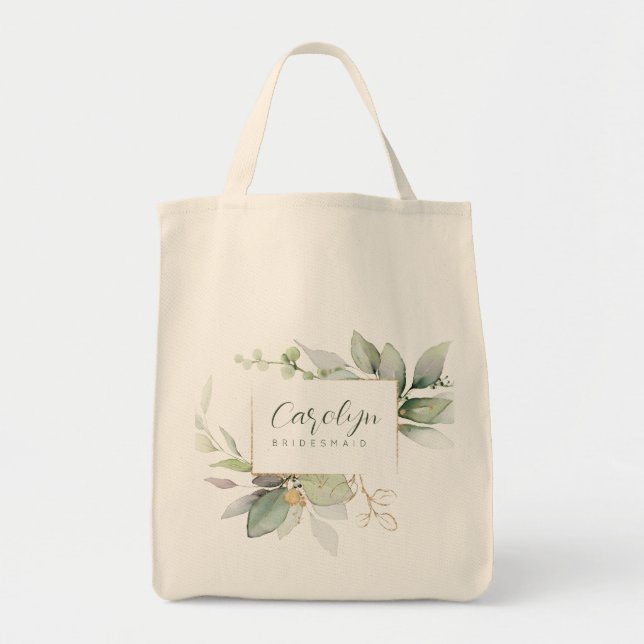 Bolsa Tote Eucalyptus Green Dourado Monogramas Bridesmaid (Frente)