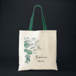 Bolsa Tote Eucalyptus Greenery Bride Personalizado Tote Bag<br><div class="desc">Este elegante Saco de Tota Bride é decorado com folhas de eucalipto de cor aquosa em tons macios de verde. Facilmente personalizável. Para editar ainda mais, use a Ferramenta Design para alterar a fonte, o tamanho da fonte ou a cor. Porque nós criamos a nossa trabalho de arte, você não...</div>