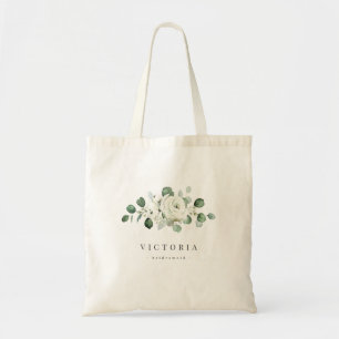 Bolsa Tote Eucalyptus Greenery, dama-de-ponte floral branca