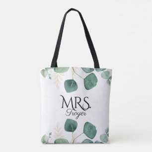 Bolsa Tote Eucalyptus Greenery - Nome Personalizado Bride