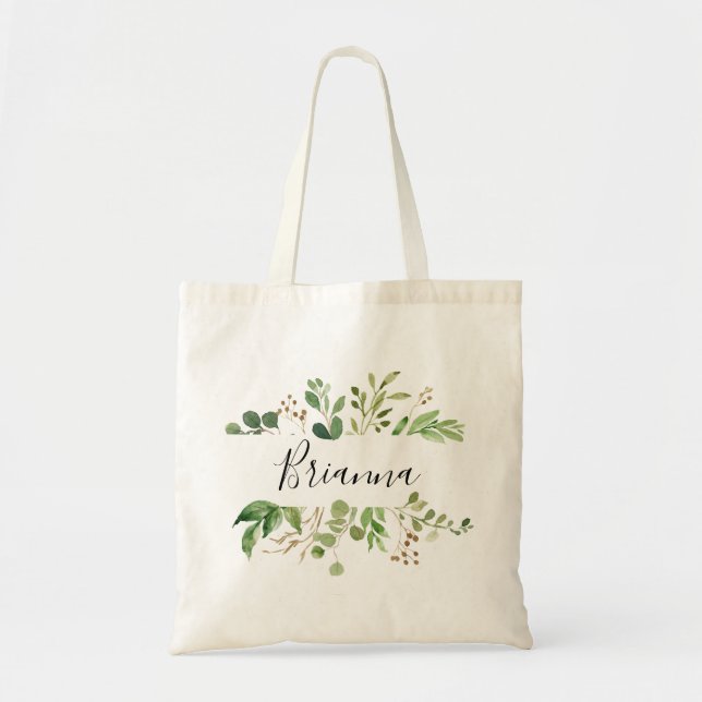 Bolsa Tote Eucalyptus Simple Brown Floral Bridesmaid Tote Bag (Frente)