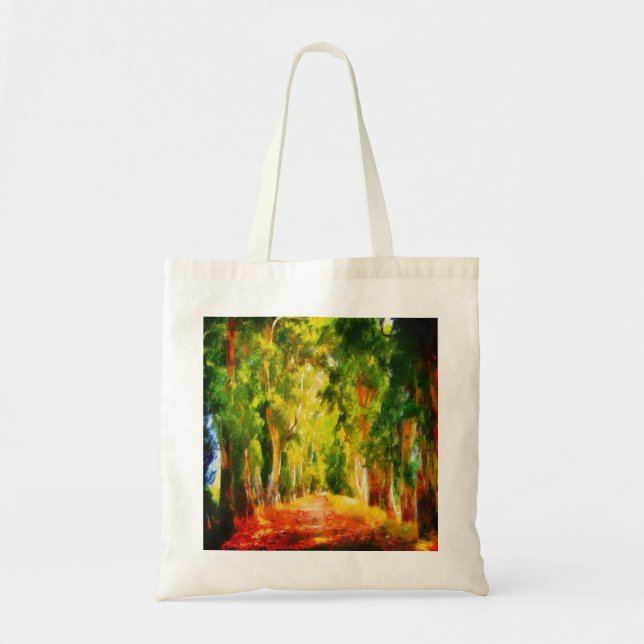 Bolsa Tote Eucalyptus Tree Lined Avenue Pointillism Art (Frente)