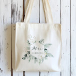 Bolsa Tote Evergreen & Cotton Flowers Sra. Personalizada<br><div class="desc">Esta bolsa de tota apresenta uma coroa de hexágono decorada com verde de inverno pintado à mão,  flores de algodão e sobrenome. Clique no link "Clique para personalizar mais" (em "Personalizar este Modelo") para obter uma personalização mais avançada deste design. Itens correspondentes também estão disponíveis.</div>