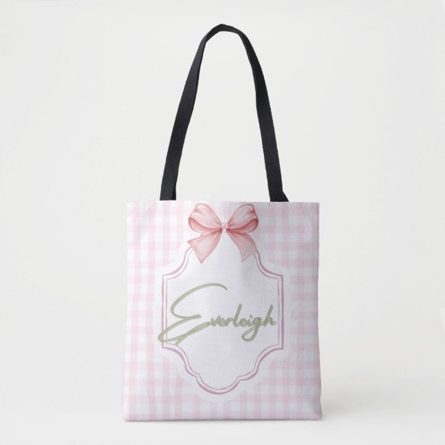 Bolsa Tote Everleigh Baby Nursery Gingham Personalizado (Frente)